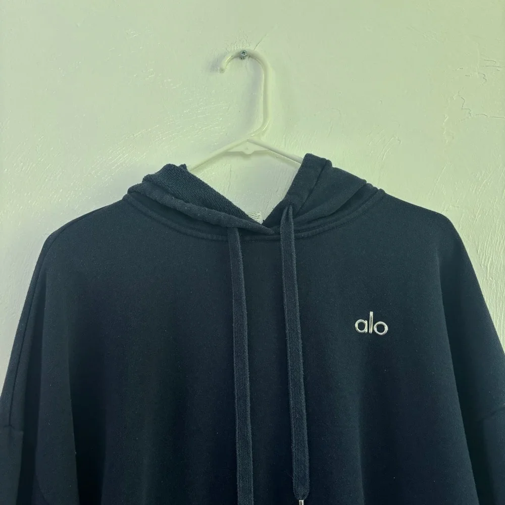Alo Yoga Accolade Hoodie Size Large Navy Blue Heavyweight Pullover Sweatshirt
